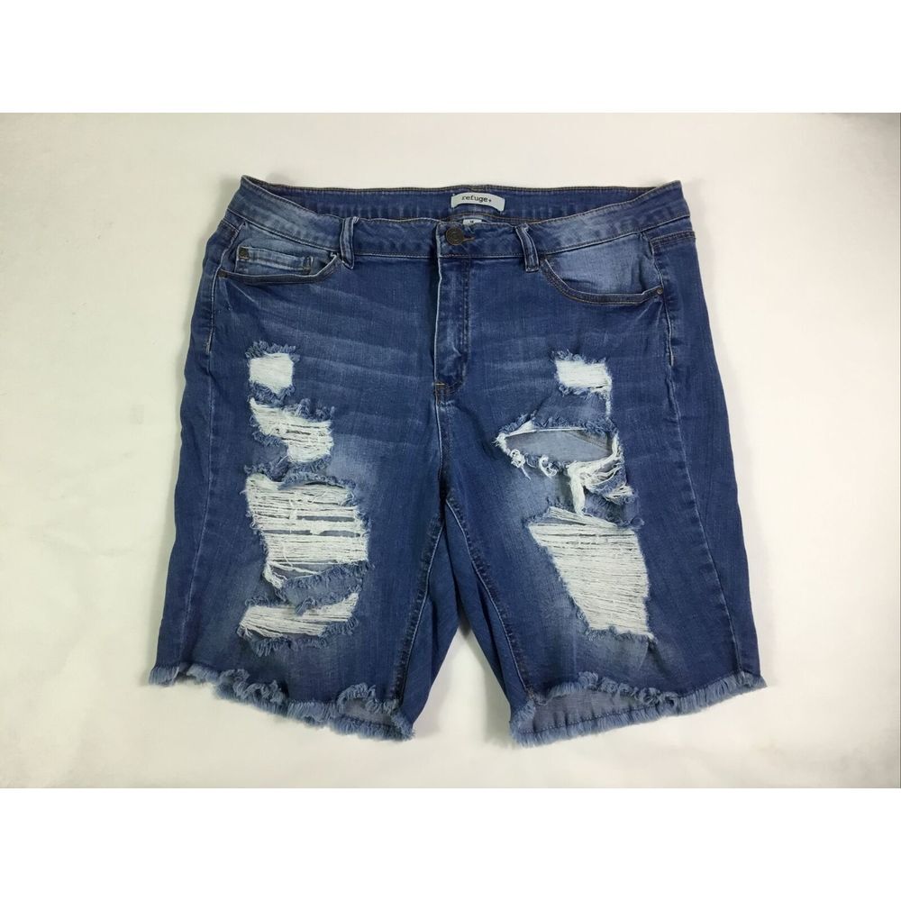 Refuge Denim Shorts Womens Size 18 distressed high rise Blue Grunge Waist 36